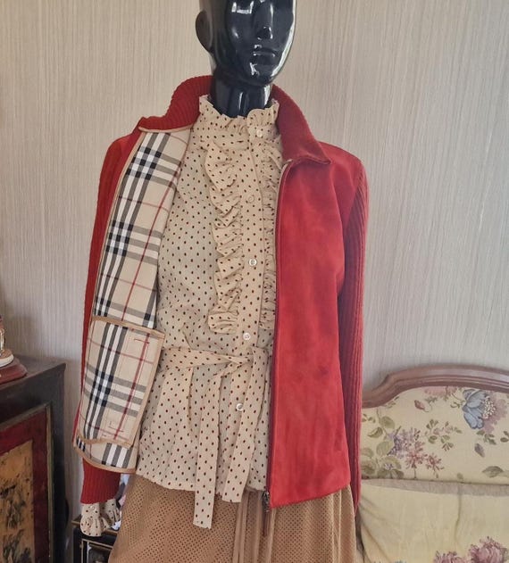 Burberry London Red Suede and Knit Jacket Size 40 - Vintage Nova Check  Lining - Etsy