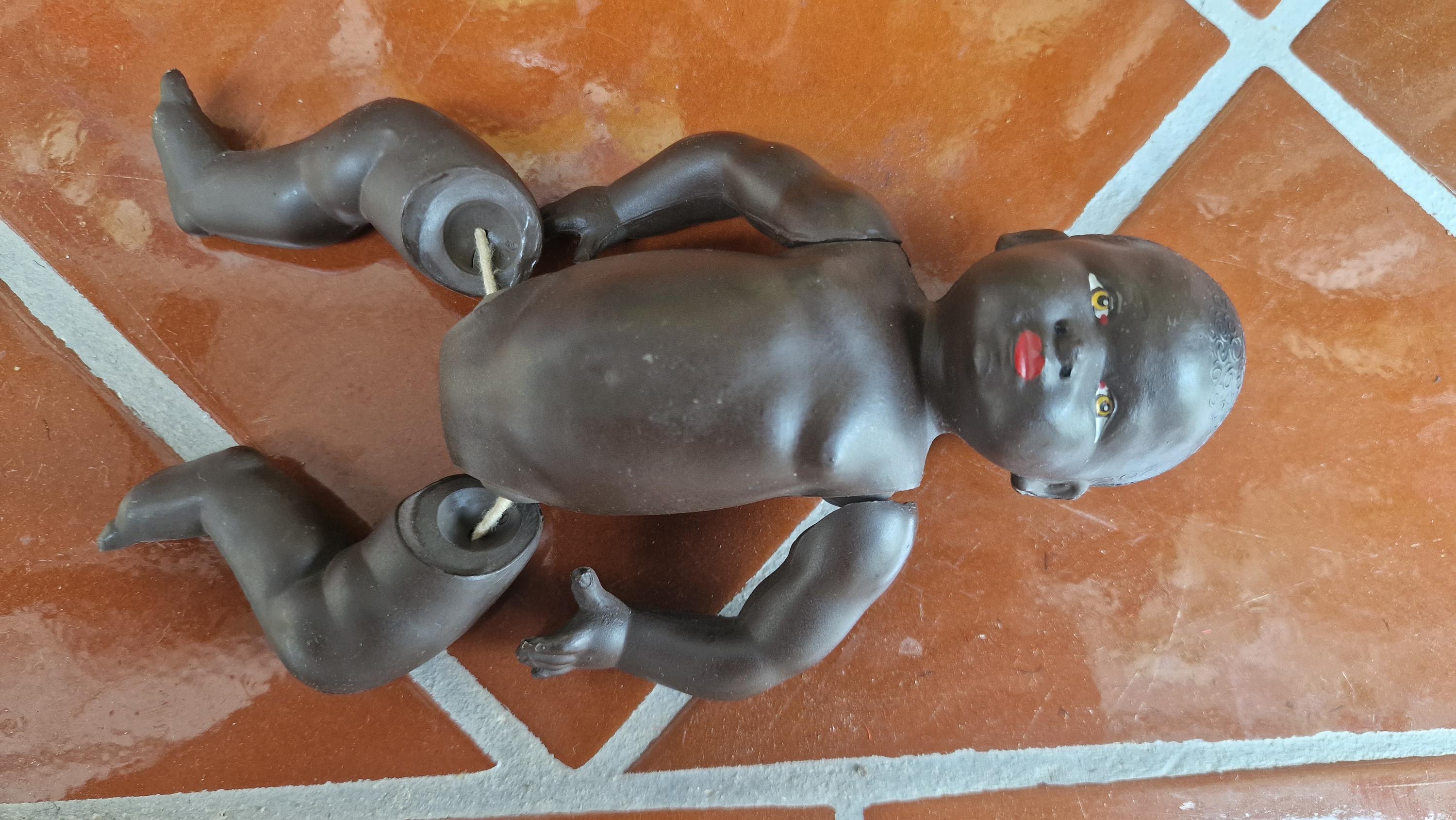 Vintage Celluloid Doll, Petitcollin French Black Baby Toy 20 Cm