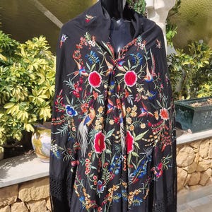 JORXG Châle De Manille Brodé Fleurs - Châle Flamenco Femme Fille Couleurs Unies Noir Rouge Blanc Rose Bleu