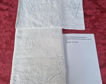 Antique French Linen Bedding Set, Hand Embroidered Richelieu Sheet and Pillowcase, Monogram HC Wedding Trousseau, Belle Epoque 1910