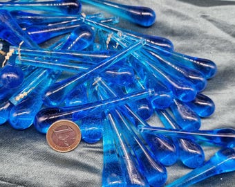 10 Blue Glass Chandelier Drops, 9cm Vintage Crystal Pendants, Antique Chandelier Replacement Parts, Blue Glass Icicles