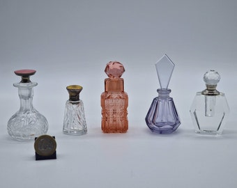 Pair of Edwardian sterling silver and guilloche enamel perfume bottles c. 1905