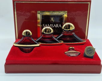 Zestaw Vintage Guerlain Samsara - Eau de Toilette 30ml, Eau de Parfum 15ml i Parfum 7.5ml i 2ml - Francja 1990