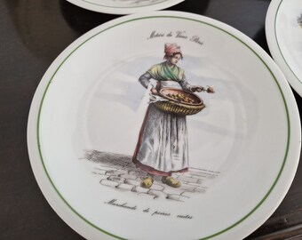 Metiers du Vieux Paris プレート 5枚セット Set of 6 Vintage 'métiers Du Vieux Paris' Porcelain Plates, Berry