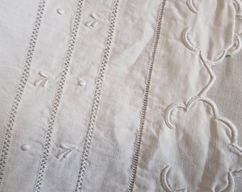 Antique Linen Bedding Set Monogram M, French Trousseau Hand Embroidered Sheet and Pillowcase, Handmade Hemstitch Lace Cover, 1910s