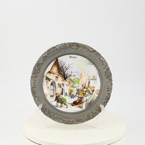 Vintage Seltmann Weiden &quot;Winter&quot; Plate, 1970s Porcelain & Pewter, Winter Scene, Bavaria Germany, 23cm