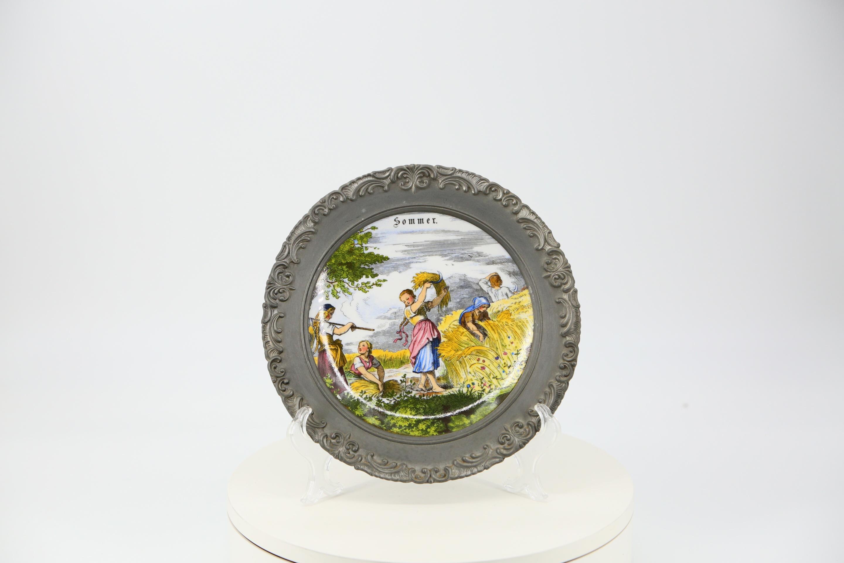 Seltmann Weiden Sommer Wall Plate, Porcelain and Pewter, Bavaria