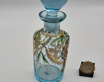 アンティーク 香水瓶 ブルーガラス エナメルと金彩 鈴蘭 1910年頃