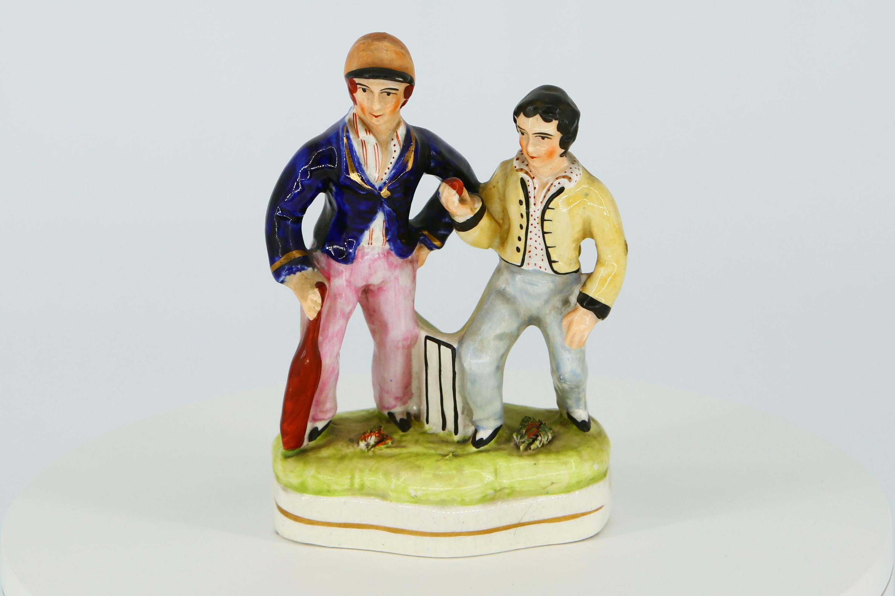 Vintage Ceramic Figurine of Cricket Players, Staffordshire Style
