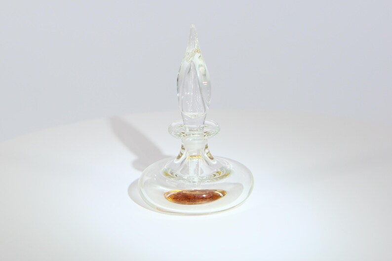 Flacon de Parfum en Verre Vintage, Cristal Soufflé avec Inclusion Botanique, Flacon de Toilette Années 90, Verre de Collection 9cm image 4