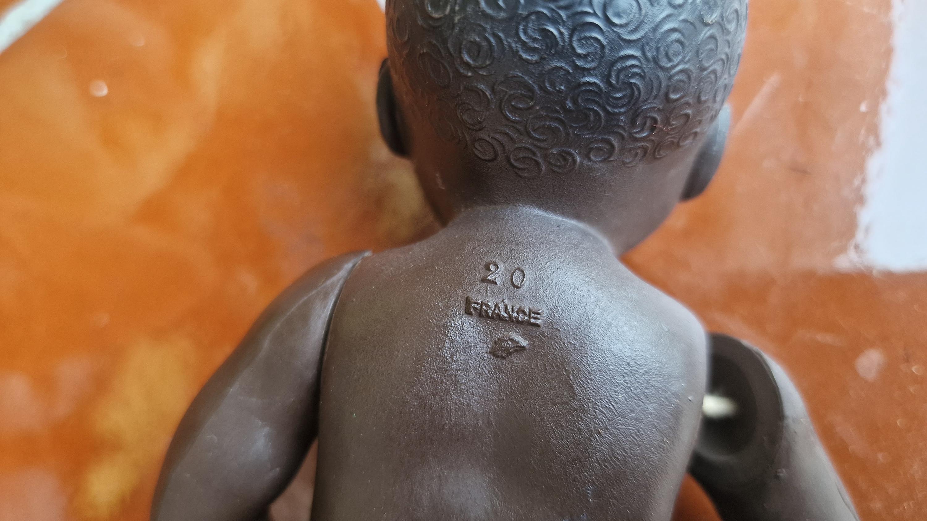 Vintage Celluloid Doll, Petitcollin French Black Baby Toy 20 Cm
