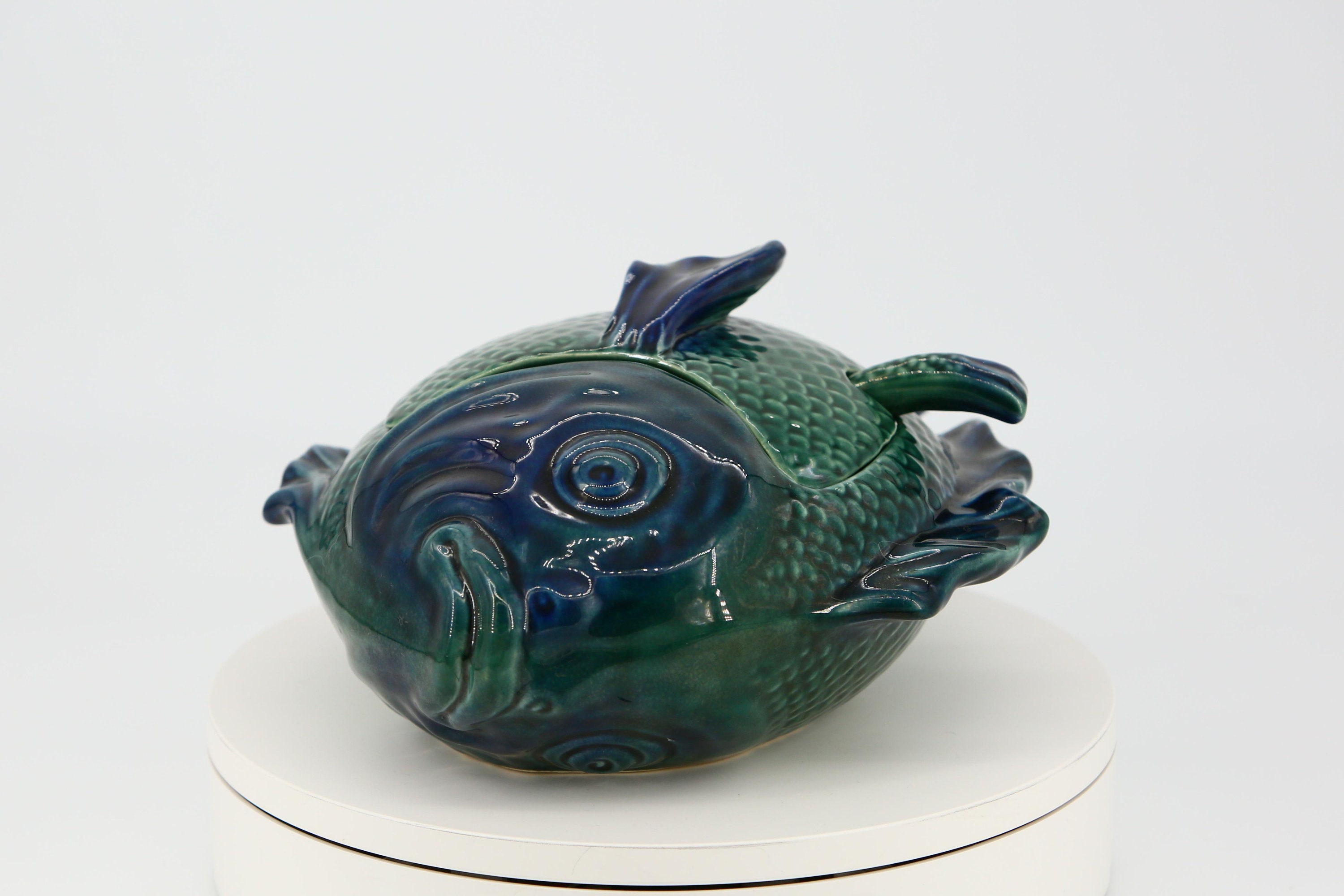 Vintage Porcelain Casserole Fish Casserole with Lid and Ladle
