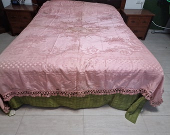 Silk bedspread with embroidered patterns. Vintage. For restoration