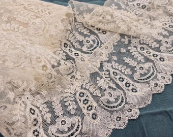 アンティークレース ヴィンテージリボン 花柄ネット刺繍 白コットン