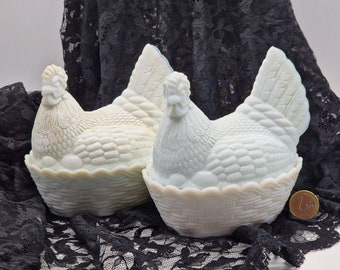 Vintage Milk Glass Hen on Nest Covered Dish 1950s