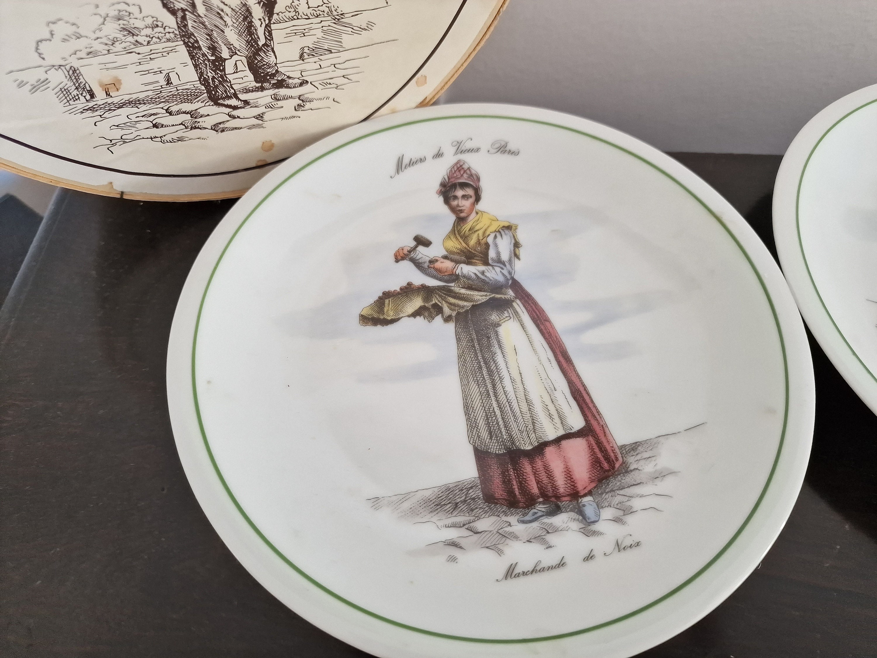 Set of 6 Vintage 'métiers Du Vieux Paris' Porcelain Plates, Berry