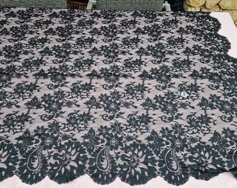 Mantille Espagnole en Dentelle Noire 150x225 cm - Voile Catholique Vintage Années 60 - Châle de Mariage et Cérémonie