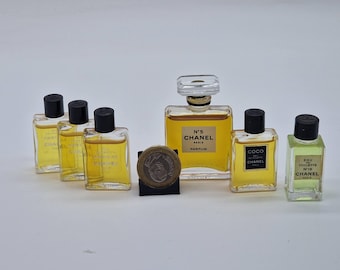 Set of 6 Chanel Vintage Miniatures: No 5 Parfum, Coco, Cristalle and No 19
