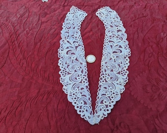 Cuello de encaje antiguo en dos piezas, algodón blanco, década de 1920