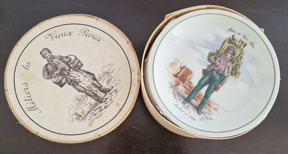 Set of 6 Vintage 'métiers Du Vieux Paris' Porcelain Plates, Berry