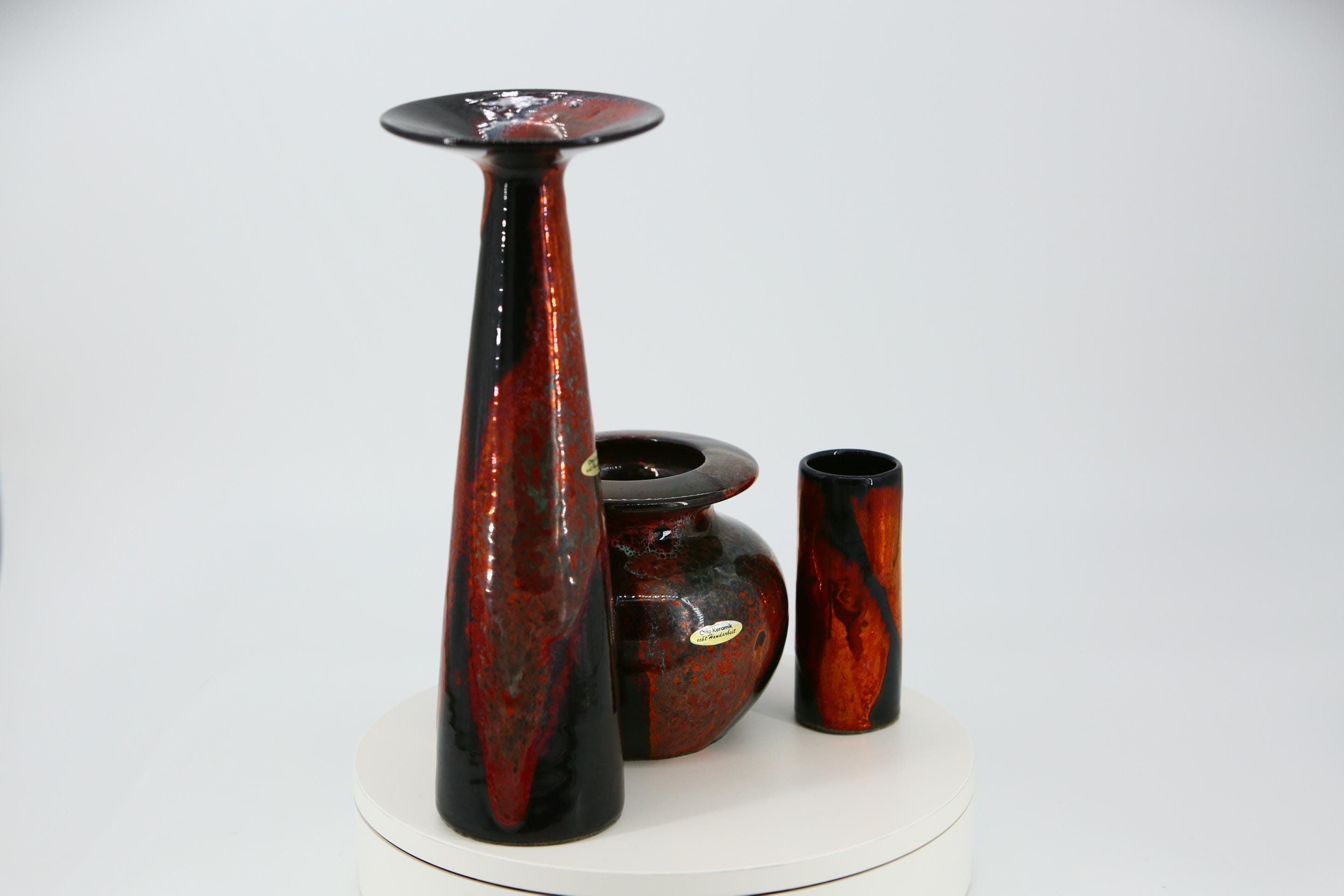 fatlava Otto Keramik 花器 Set of 3 Vintage Otto Keramik Vases, Fat Lava Ceramic, West