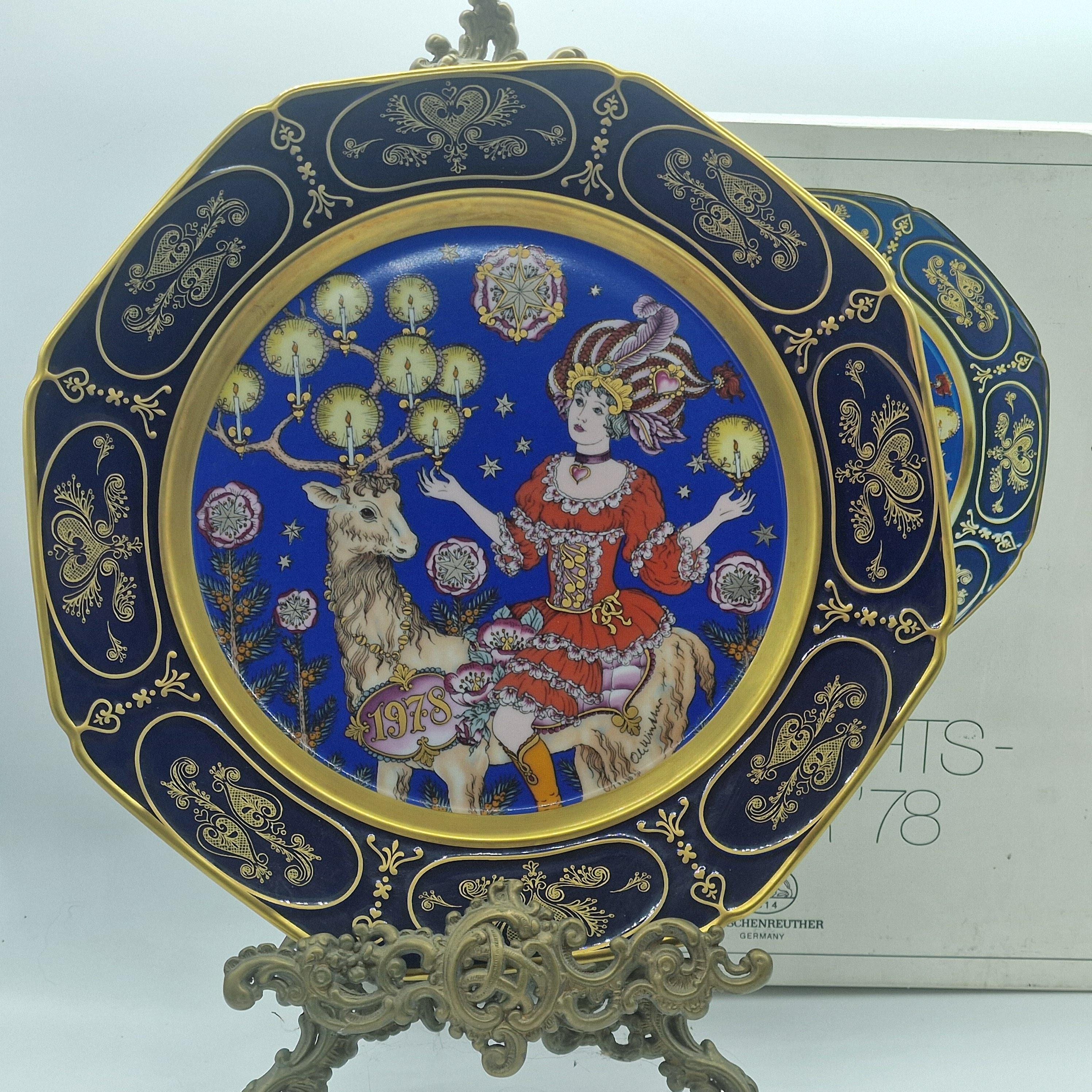 新品ドイツ製 HUTSCHENREUTHER ペールピーチ 美しいケーキプレート Vintage Hutschenreuther Ole Winther Christmas Plates - Fine