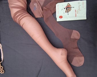 Bas Nylon Vintage Glory 33 Doble Vida Années 60, Bas sans Couture Marron Cacao avec Emballage d'Origine, Taille 9.5 New Old Stock
