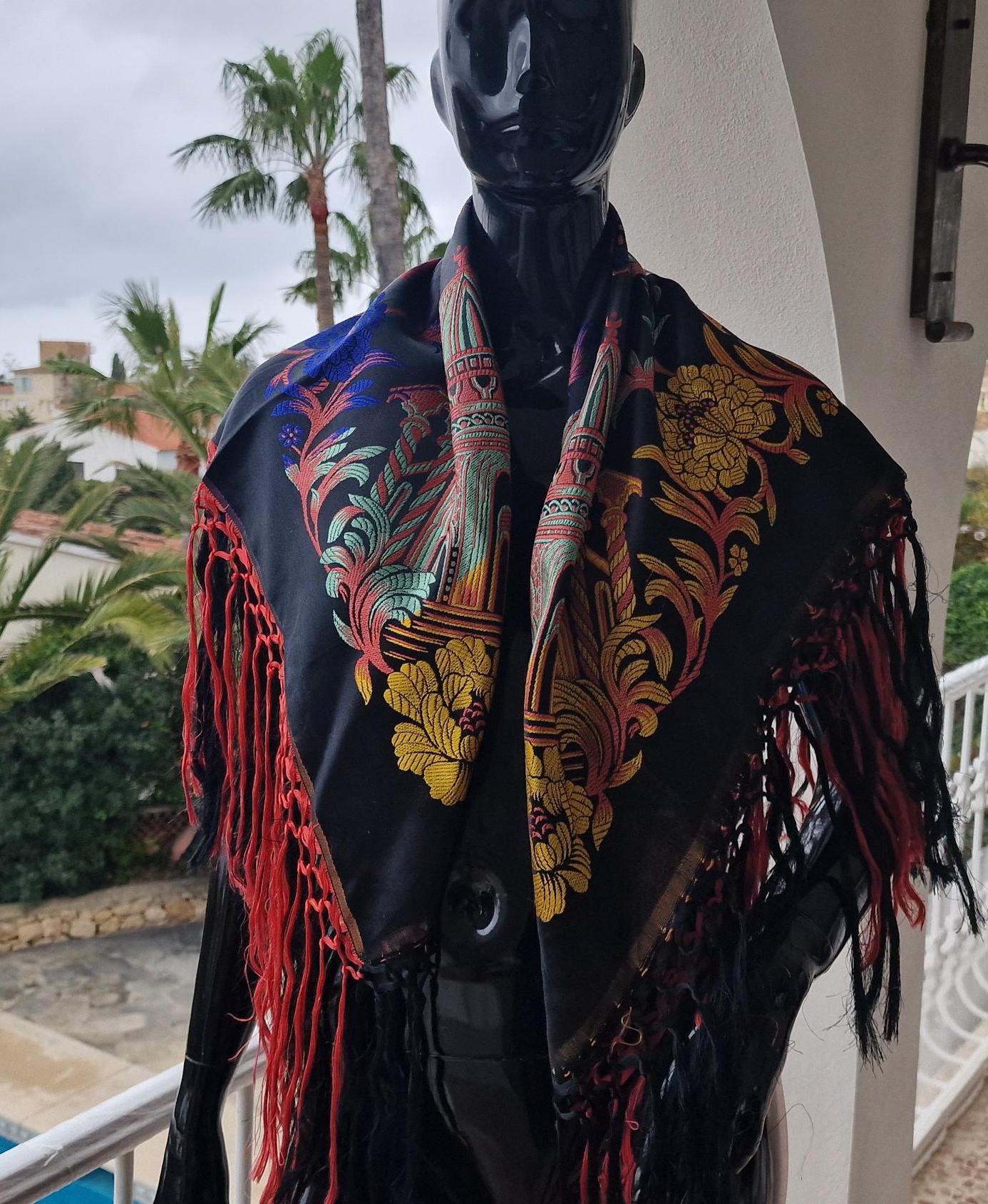 小物 camiel fortgens shawl vintage silk Vintage 1940s Piano Shawl - Artificial Silk Scarf With Taj Mahal
