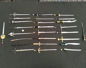 Collection of 22 Historical Toledo Miniature Swords, 1960s, Metal and Enamel Reproductions, Vintage Letter Openers