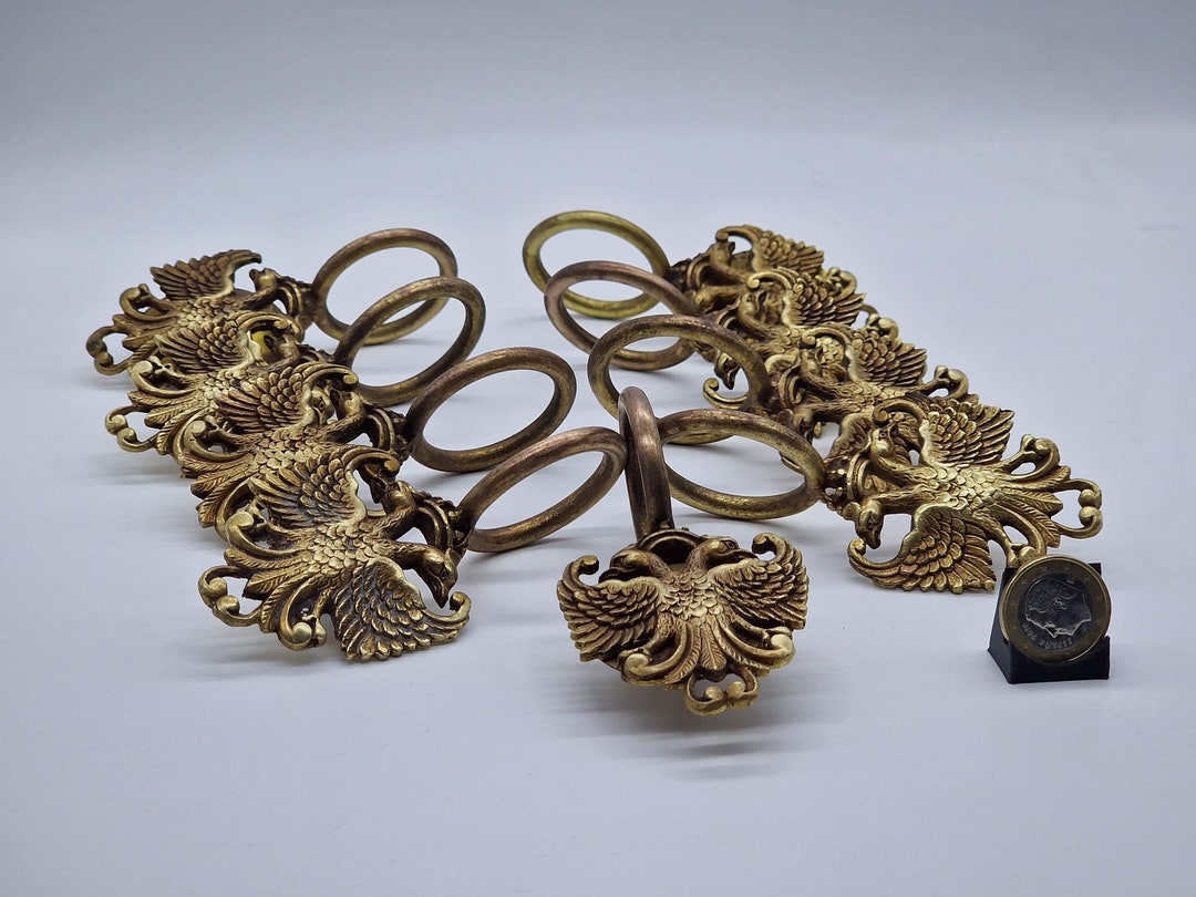 Vintage Curtain Holdbacks Elegant Bronze Curtain Clips. Set of 9 Hooks