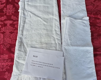 Antique French Linen Bedding Set, Hand Embroidered Sheet, Pillowcases, 1900 Belle Epoque Trousseau, Richelieu Cutwork Lace, Monogram