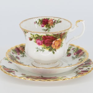 Vintage cup and two saucers, Old County Roses, Royal Albert, England