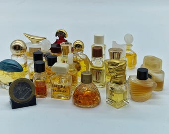 Lot of 25 French Vintage Miniature Perfumes - 70s-90s Collection - Guerlain, Balmain, Carven, Cardin, Gres, Fragonard