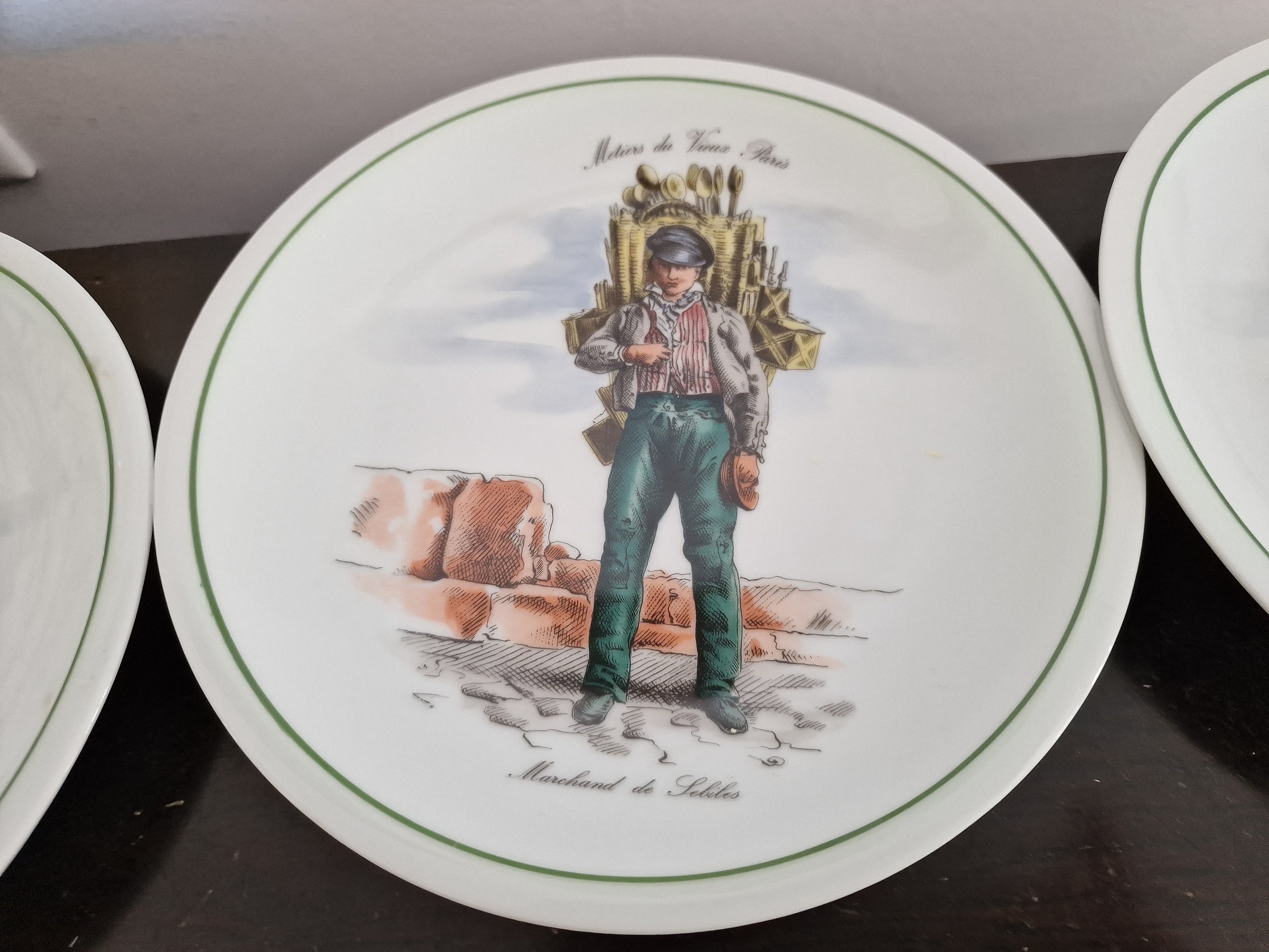 Set of 6 Vintage 'métiers Du Vieux Paris' Porcelain Plates, Berry
