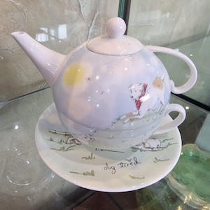 Service Thé pour Un Aynsley, Théière et Tasse Empilables, Collection Dog Tired Labrador, Porcelaine Fine de Chine Vintage 1990