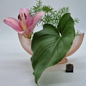 Vintage frosted pink vase with glass inner vase