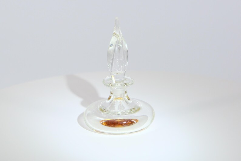 Flacon de Parfum en Verre Vintage, Cristal Soufflé avec Inclusion Botanique, Flacon de Toilette Années 90, Verre de Collection 9cm image 3