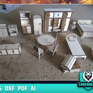 Lasercut Dollhouse Furniture 24 svg File Glowforge Dollhouse Kit SVG File Cricut FurnitureMiniatures Cutting Plan Dollhouse Accessories