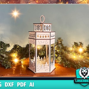 3D パズル ランタン レーザーカット カット クリスマス オーナメント ランプ 夜景 木製窓 SVG クリスマス ランタン Glowforge