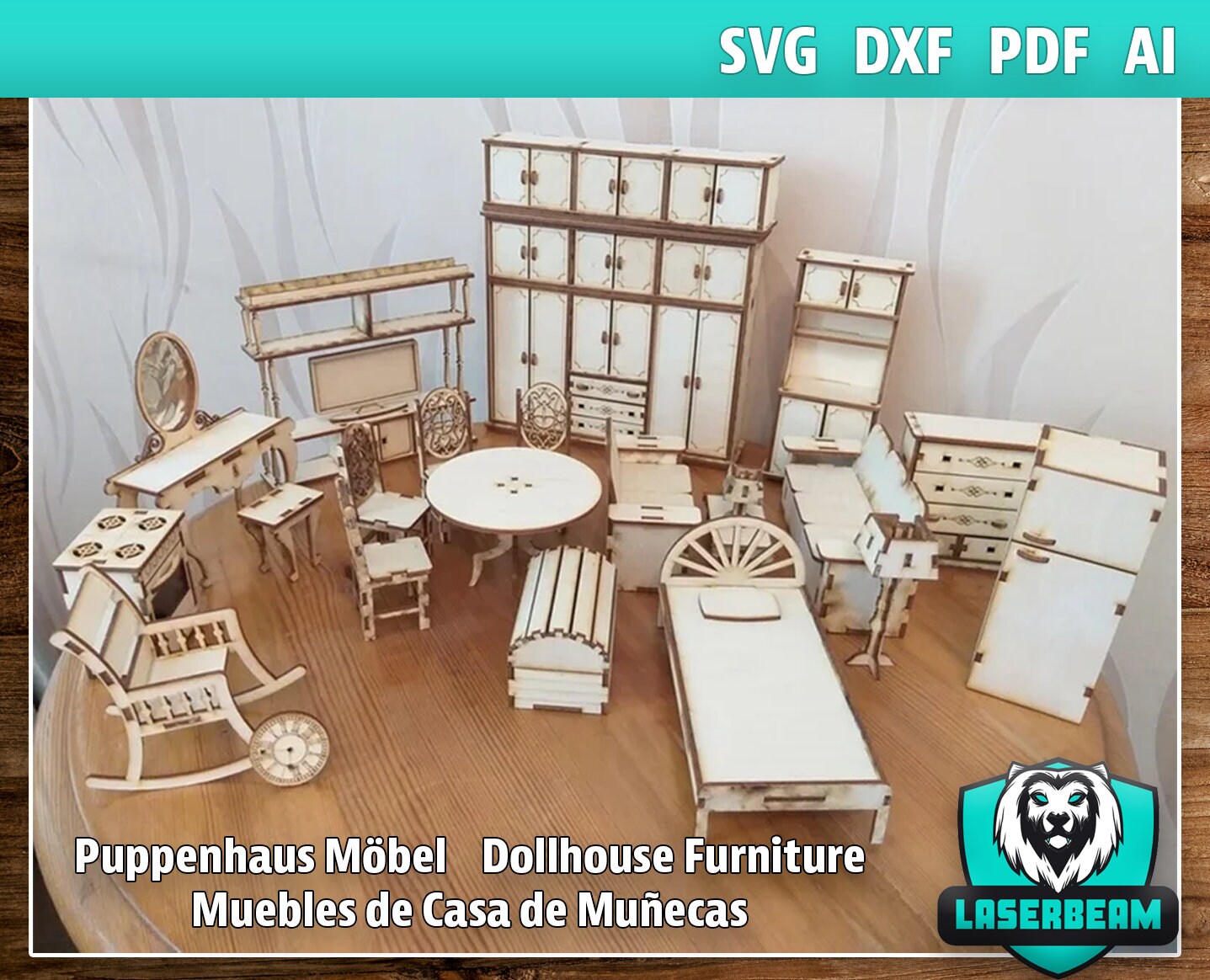 Lasercut Dollhouse Furniture 24 svg File Glowforge Dollhouse Kit SVG File Cricut FurnitureMiniatures Cutting Plan Dollhouse Accessories