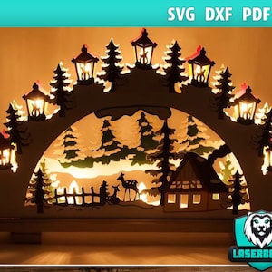 3D Puzzle Lasercut  Cut Christmas Ornaments Lamp Night Scene Wooden Window SVG Schwipp Bogen