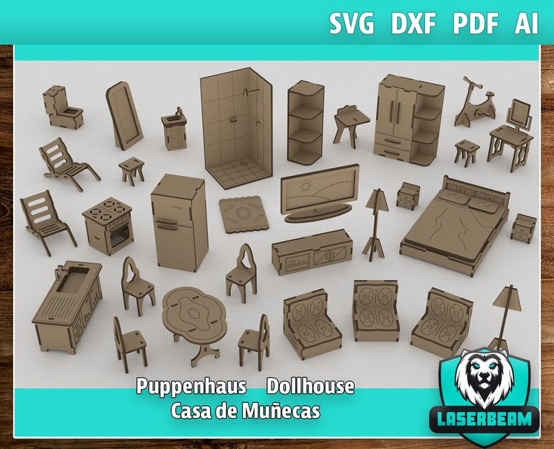 Lasercut Dollhouse Furniture 24 Svg File Dollhouse Etsy