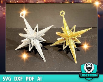 3D Puzzle Star of Bethlehem Lasercut Cut Christmas Ornaments Lamp Night Scene Wooden Window SVG Christmas Moravian Star Glowforge