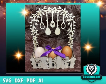 Easter 3D Puzzle Lasercut Cut Easter Basket for Easter Decoration Easter Decoration DIY Eggs Basket Easter Nest SVG Laser File Cutting Template