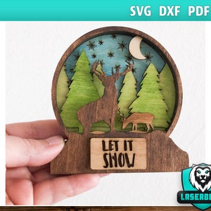 3D Laser File Christmas Decorations Tree Decorations Reindeer Multilayer SVG DFX Tree Ball Snow Globe Reindeer LaserCut Glowforge File