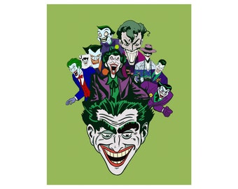 The Joker | The Man Who Laughs | 13 Different Jokers Wall Art Print | Comic Book, Pop Culture, Retro Cartoon Art Print| DC Comic Book Art