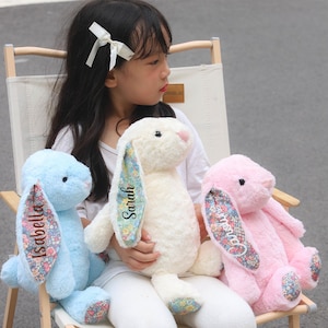 Personalized Bunny, Stuffed Bunny Rabbit, Monogram Bunny Plush Rabbit Toy, Flower Girl Proposal, Wedding Gift, Flower Girl Gift,Gift for Her