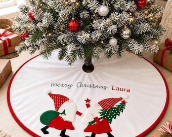 Gonna per albero di Natale personalizzata con nome, gonna per albero di Natale in velluto con Babbo Natale da 107 cm, decorazione natalizia personalizzata per la famiglia, regalo di Natale