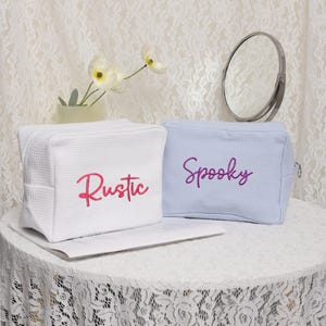 Personalized Embroidered Waffle Cosmetic Bag,Custom Name Toiletry Bag,  Initials Makeup Bag,Monogram Makeup Bag,Bachelorette Cosmetic Bags