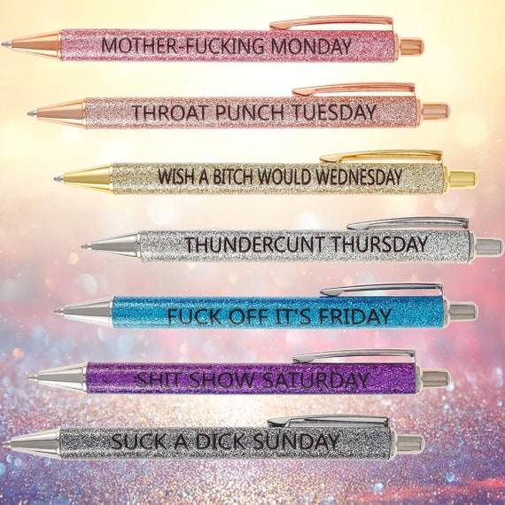 7-pack Funny Pens,funny Seven Days of the Week Pens,describing the  Mentality,sarcastic Ballpoint Pens,creative Gift for Colleague Co-worker 